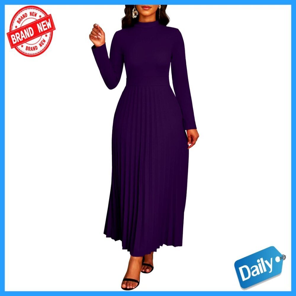 Long Sleeve Maxi Dress Empire Waist Pleated Casual Formal Wear